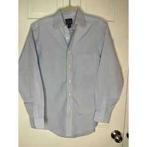 Jos A Bank Traveler Collection Slim Fit Spread Collar Plaid Dress Shirt Blue 15